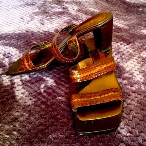 Enzo Angiolini Brown braided leather with copper accent. 2 inch heels